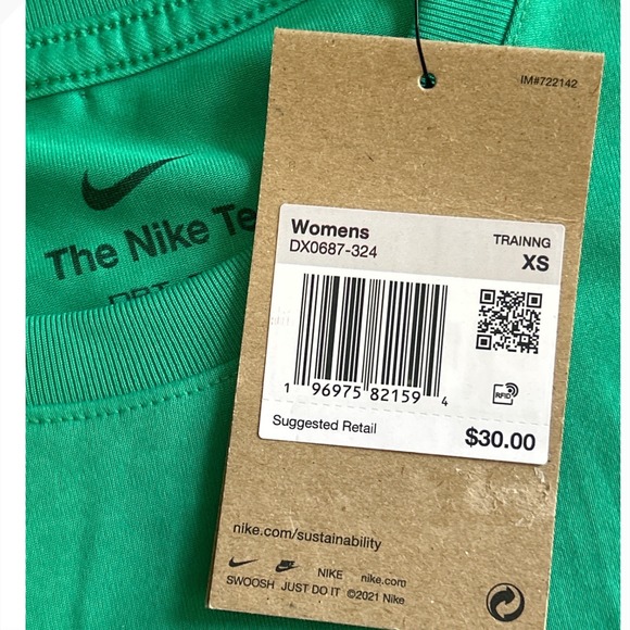 Nike Womens Dri-FIT Training T-Shirt Green Short Sleeve DX0687-324 XS - Picture 2 of 6
